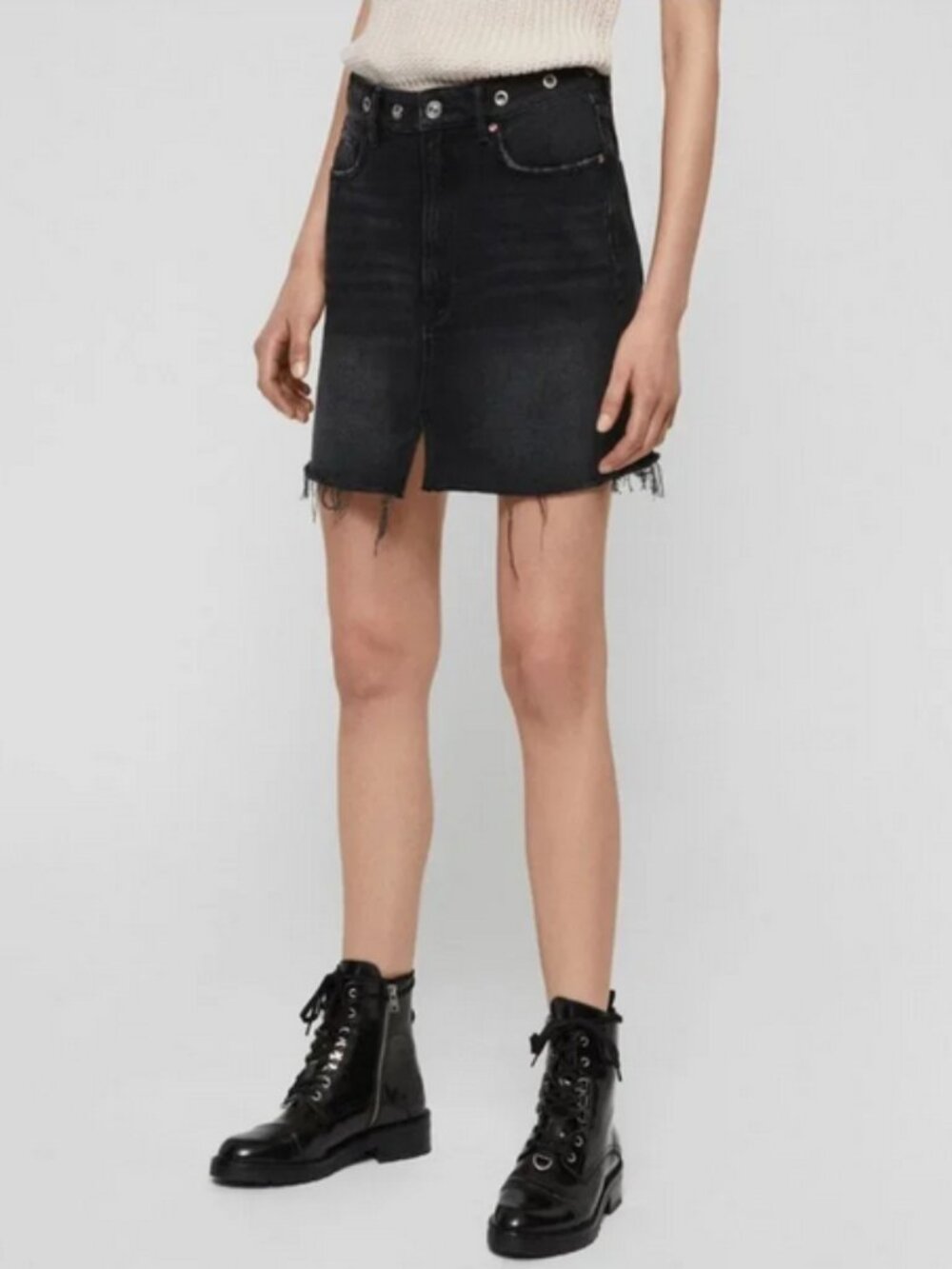 AllSaints Lila Eyelet Denim Mini Skirt Size 0